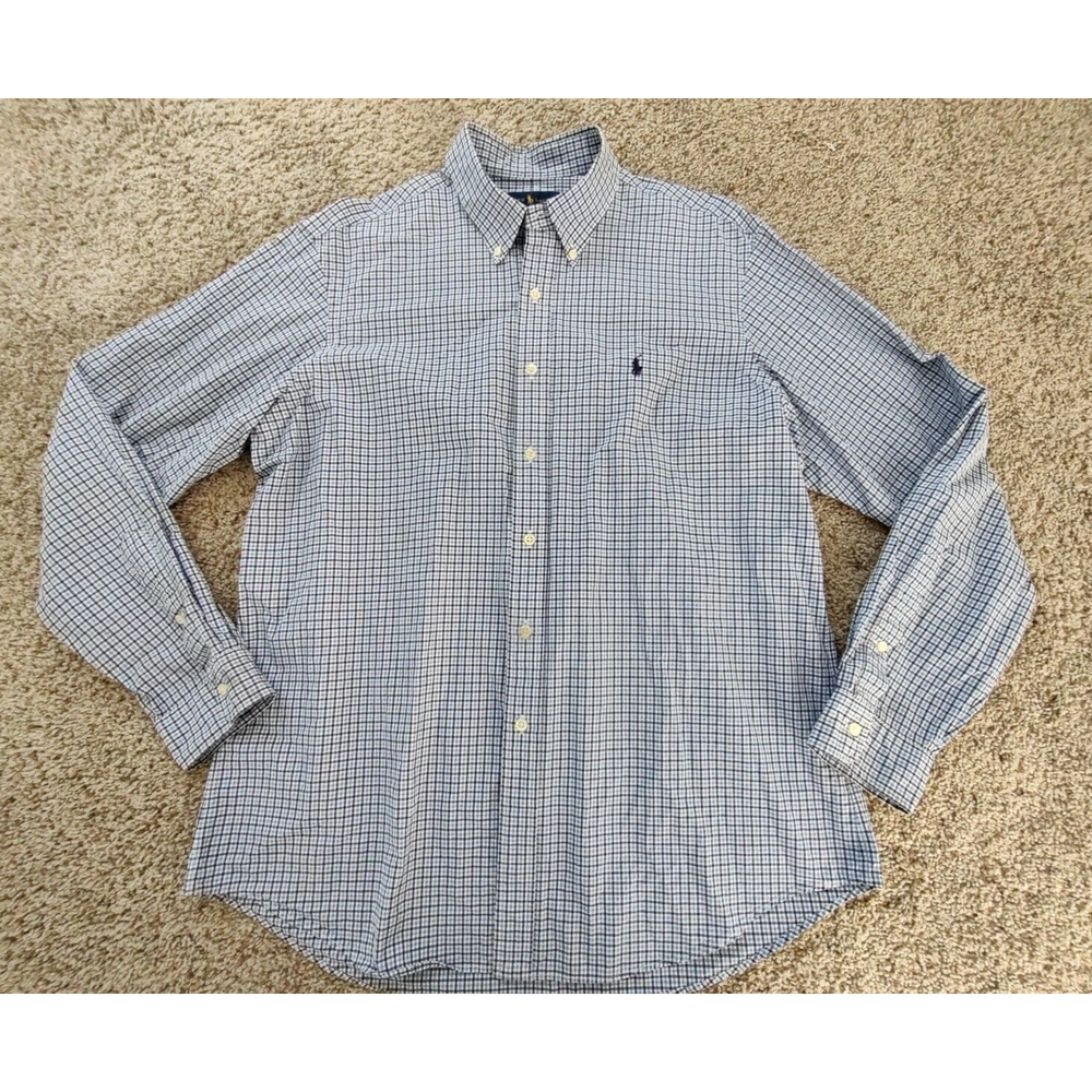 Ralph Lauren Shirt Men's XL Long Sleeve Button Down Blue‎ Check Print